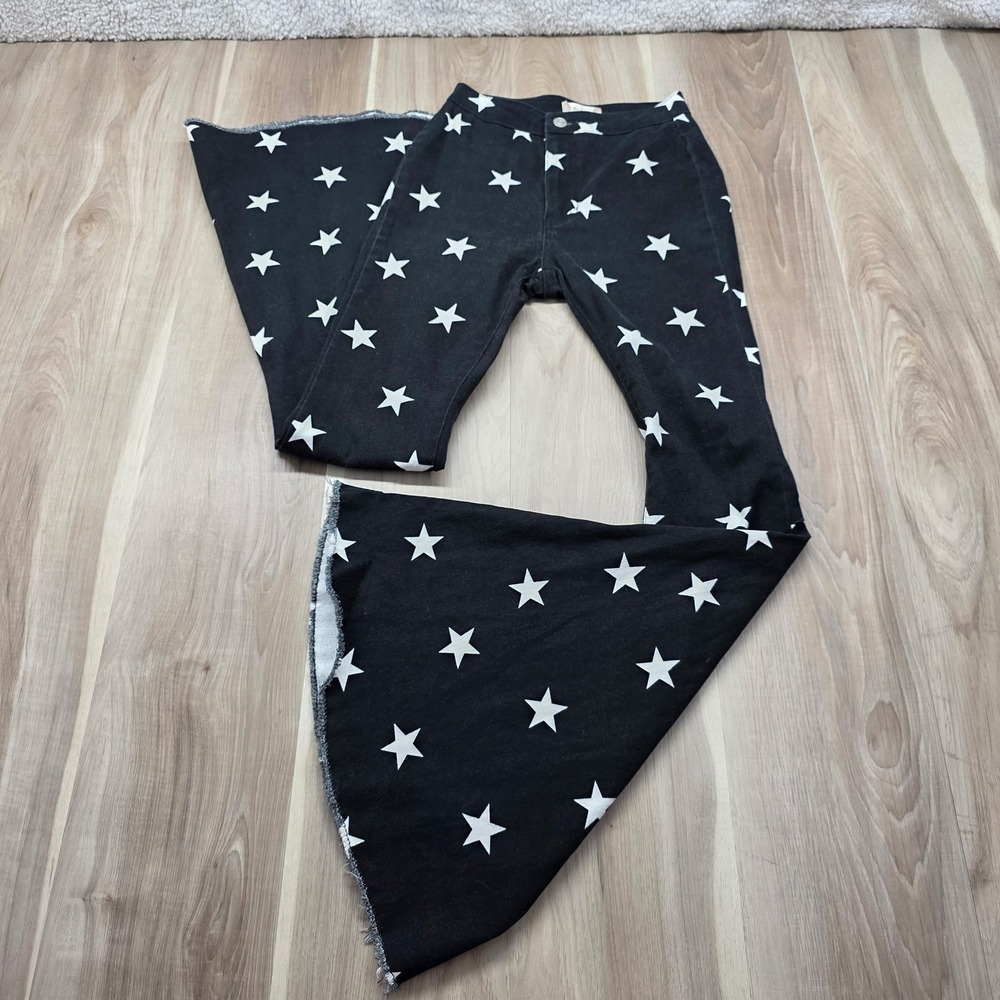 Altar'd State Flare Bell Bottom Pants Star Print High Rise XS Black White Womens